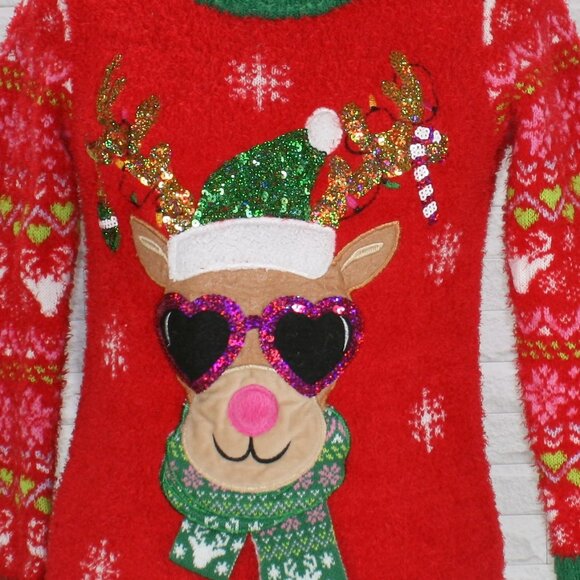 HOLIDAY TIME Sweater Knit Christmas Party Ugly Reindeer Red Green Unisex Large - Picture 3 of 11